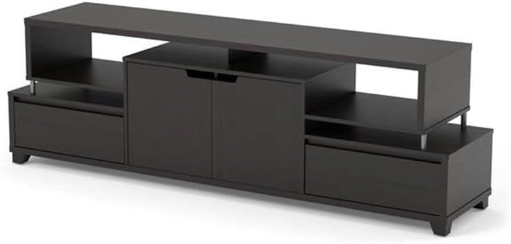 BOWERY HILL Contemporary Wood TV Console, Cappuccino Finish, 70.75" W x 15.5" D x 22.75" H, MDF and Particle Board, Fits TVs Up to 70", Storage Cabinet, Shelves and Drawers, Living Room Entertainment