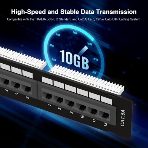 iwillink 10Gbps 12 Port Cat6A Patch Panel, Patch Panel with 89D Bracket and Wallmount Bracket Included, Network Patch Panel Punch Down Block for Cat 6A, Cat 6, Cat 5e, Cat 5 Cabling
