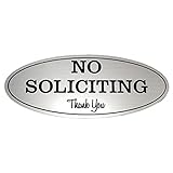 Oval No Soliciting Sign (Brushed Silver) Small