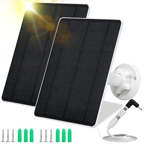 Image of Solar Panel for Security Camera,5W USB Solar Panel for Cameras DC 5V,Camera Solar Panel Charger Micro USB & USB-C & DC,IP65 Waterproof Solar Panels with 9.8ft Cable,Adjustable Security Mount(2 Pack)