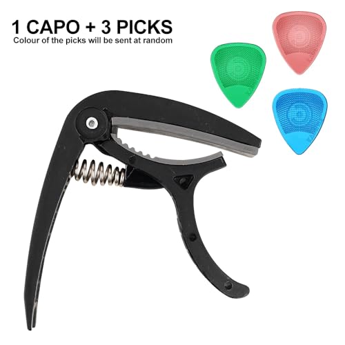 Image of Kadence CAP-HG3 Jamming Series Guitar Capo | Trigger Style with Bridge Pin Remover & Integrated Pick Holder | 3 Hostile-Grip Picks | Nylon Grade 6 | For Acoustic, Electric & Classical Guitar | Black