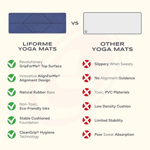 Image of Liforme Original Yoga Mat - Free Yoga Bag Included - Patented Alignment System, Warrior-like Grip, Non-slip, Eco-friendly, sweat-resistant, long, wide, 4.2mm thick mat for comfort