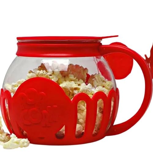 Ciotola in borosilicato per microonde, snack, popcorn, accessorio da cucina per popcorn fatti in casa, 2,25 litri, rosso