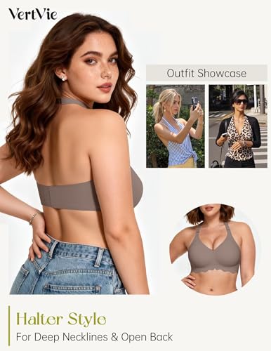 Image of Vertvie Women Wireless Jelly Bras Push Up Seamless Bra Supportive No Underwire Soft Halter /U /Racerback Sport T-Shirt Bralette
