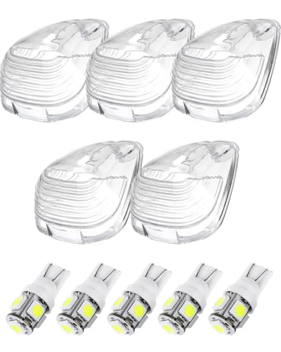 cciyu 5x Cab Marker Light Clear Top Roof Running/Lens w/T10-5-5050-SMD White LED Bulbs Replacement Cab Marker Assembly Replacement fit for 1999-2015 Replacement fit For Ford F250 F350 F450