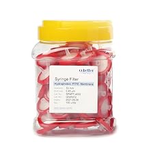 100 Pack Syringe Filter PTFE Lab Filters 0.45m Pore Size 13mm Diameter Hydrophobic Filtration Non-sterile Red