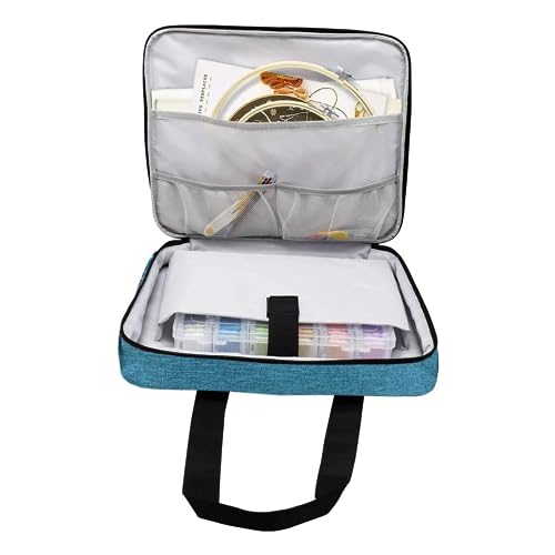 ATTERET Full Range Embroidery and Cross Stitch Starter Kit with Premium Storage Organizer Bag, Includes 99 DMC Coded Cotton Threads, 9 Metallic Floss, 3 Hoops, Needles, Scissors + More (Turquoise)