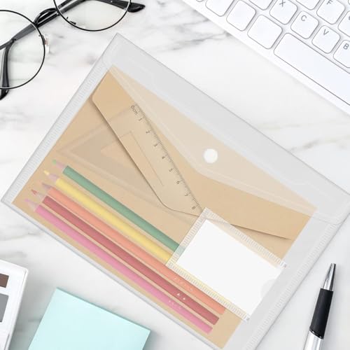 Envelopes de plástico A5, pacote com 12 pastas de arquivos A5, envelopes transparentes de poliéster,