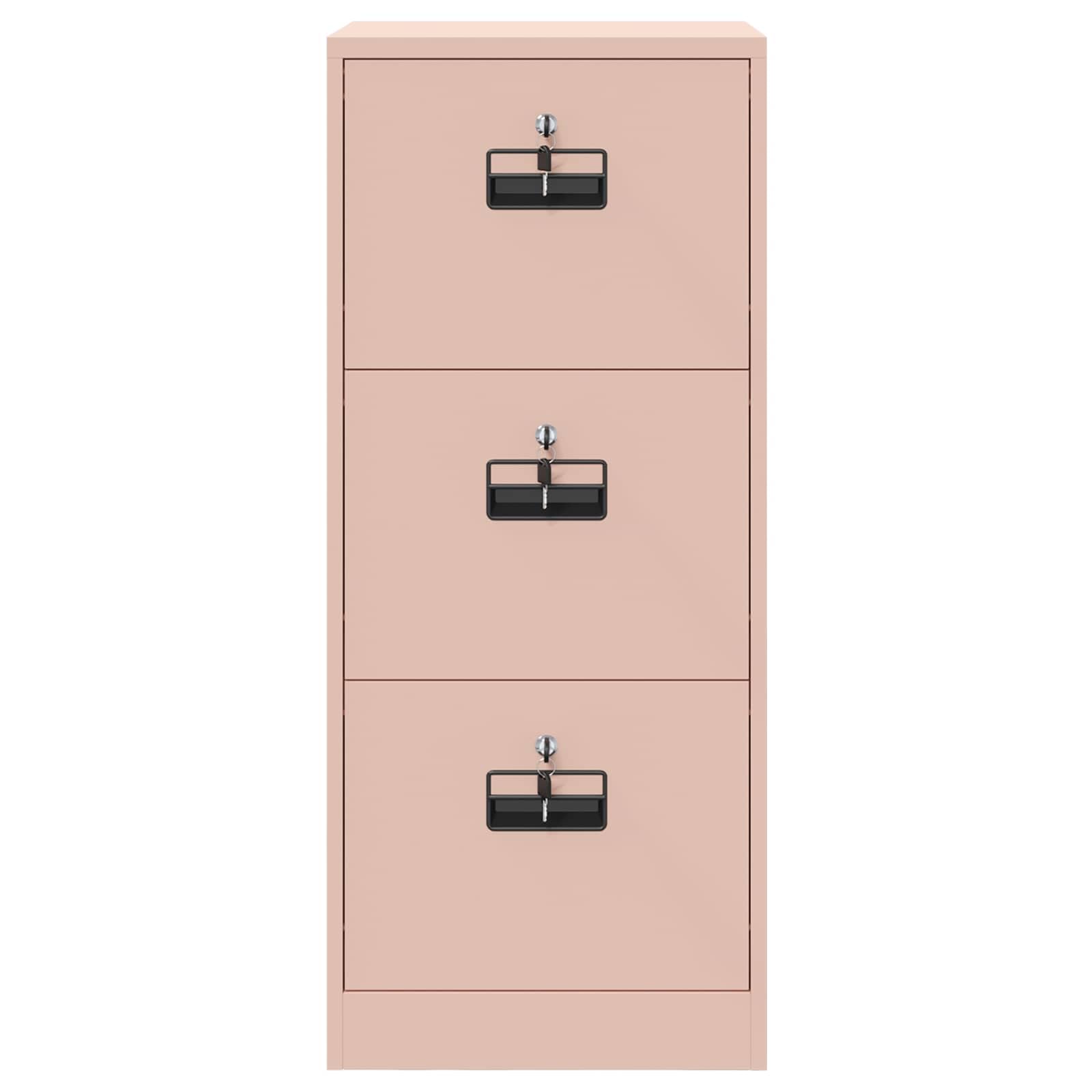 Armoire de Rangement Rose avec 3 Tiroirs en Acier Laminé à Froid Dimensions 45,5 x 42 x 106,5 cm pour Bureau Chambre Studio avec Serrures Sécurisées et Étagères Coulissantes