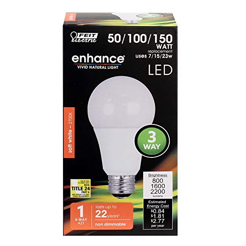 Feit Electric 150W Led Light Bulb, Adjustable Wattage 50/100/150 Equivalent, A21 Led Bulb, Non Dimmable, 22 Year Life, 2200 Lumen, 2700K Soft White, Bright Led Light Bulb, A50/150/927Ca #TOP1