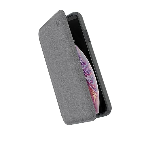 Speck Products Presidio Folio iPhone XS Max Case, Heathered Chelsea Grey/Chelsea Grey/Graphite Grey