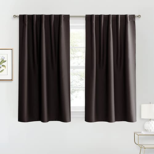 Image of RYB HOME Blackout Curtains Drapes - Back Tab Solid Privacy Small Window Shades for Bedroom Dining Cafe Kitchen Bath, Wide 42 inch by Long 45 inch, Brown, 2 Panels
