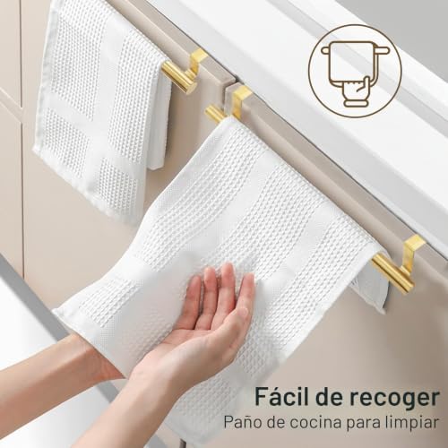 Miniatura 5 de Reton 3 Piezas Toallero Para Puerta De Baño, Toallero Colgante Para Puerta, Colgador Trapos Cocina De Acero Inoxidable, Colgador De Paño De Cocina Y Baño, Sin Taladrar Dorado