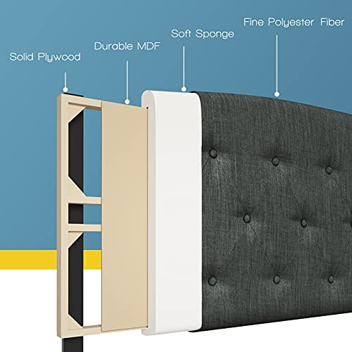 Giantex Upholstered Headboard, Button Tufted Headboard, Adjustable Height From 38’’ To 53’’ Platform, Full Size, Easy Assembly, Modern Fabric Furniture For Bedroom, Dark Grey #TOP3