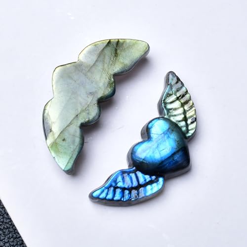 Pendentif coeur ailé labradorite de 2 pouces pour création bijoux - 3