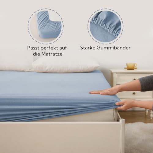 SOULFUL Spannbettlaken 160x200cm 2er Set, 100% Baumwolle Haiya Blau – Ansicht 5