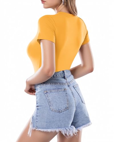 Image of MANGOPOP Women's Round Neck Short Sleeve Bodysuit T Shirts Basic Body Suit Tops