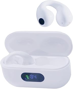 Tayogo Wireless Open Ear Clip Headphones with Mic, Bluetooth V5.3, 80 Hours Playtime with Charging Case for Running, Workout-White