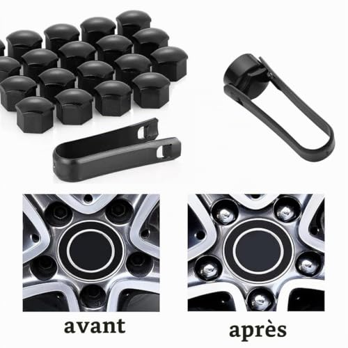 JEYORZY 20 pcs Capuchons d'écrou de Roue, 19 mm Anti-poussière Couvercle de Jante placage Hexagonal Chrome Boulon Couvre Roue Cache-écrous Bouchon d'Écrou de Roue avec 1 Outil Suppression, noir – vue 3