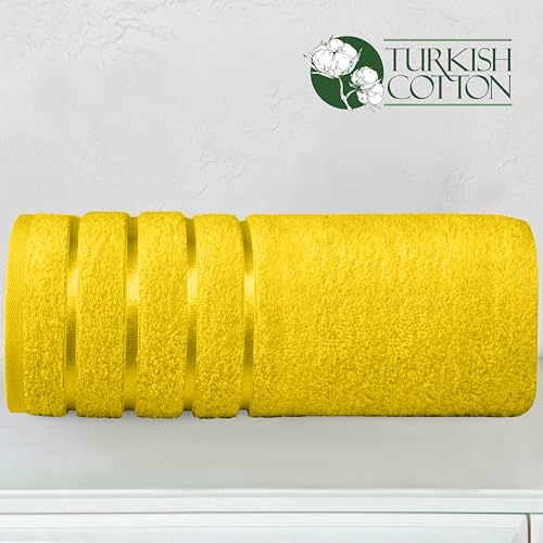 Image of Elegant Comfort 100% Turkish Cotton 4 Lines Viscose Stripe Jumbo Bath Towel - Hotel Spa Quality Extra Large 35 x 70 Inch Bath Towel Ultra Soft, Super Absorbent Quick Dry Large Bath Towel, Yellow