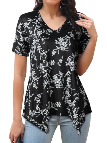 Zetieny Camiseta Mujer Blusa de Manga Corta Tops con Cuello en V Casual Túnica Elegante T Shirt Estampada de Moda Verano