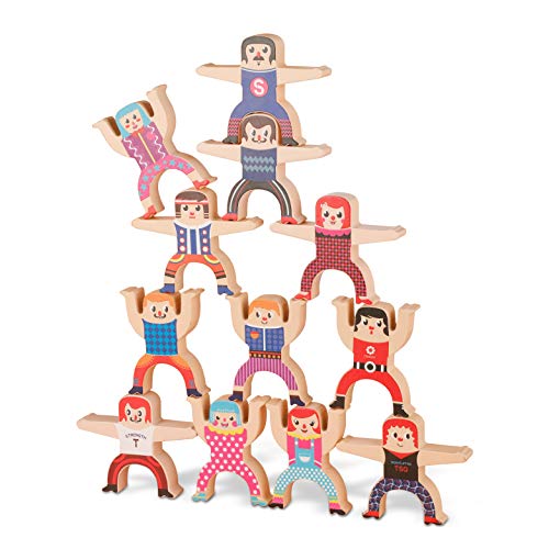 Bessentials Wooden Stacking Toys, Montessori Toys Wooden Toys Stacking Blocks - Wooden Blocks For Stacking - Toddler Toys With Storage Bag - Stacking Toys For Boys & Girls, 12 Pcs. #TOP15