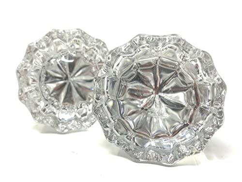 Rousso's Reproductions Depression Crystal Knobs With Set Screws And Spindle (Polished Chrome) (One Pair) #TOP2