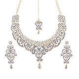 Touchstone Indian jewelry sets for women wedding bridal gold necklace bollywood desi jewellery gift party wear elegant steel blue rhinestone statement simple maang tikka bride accessories