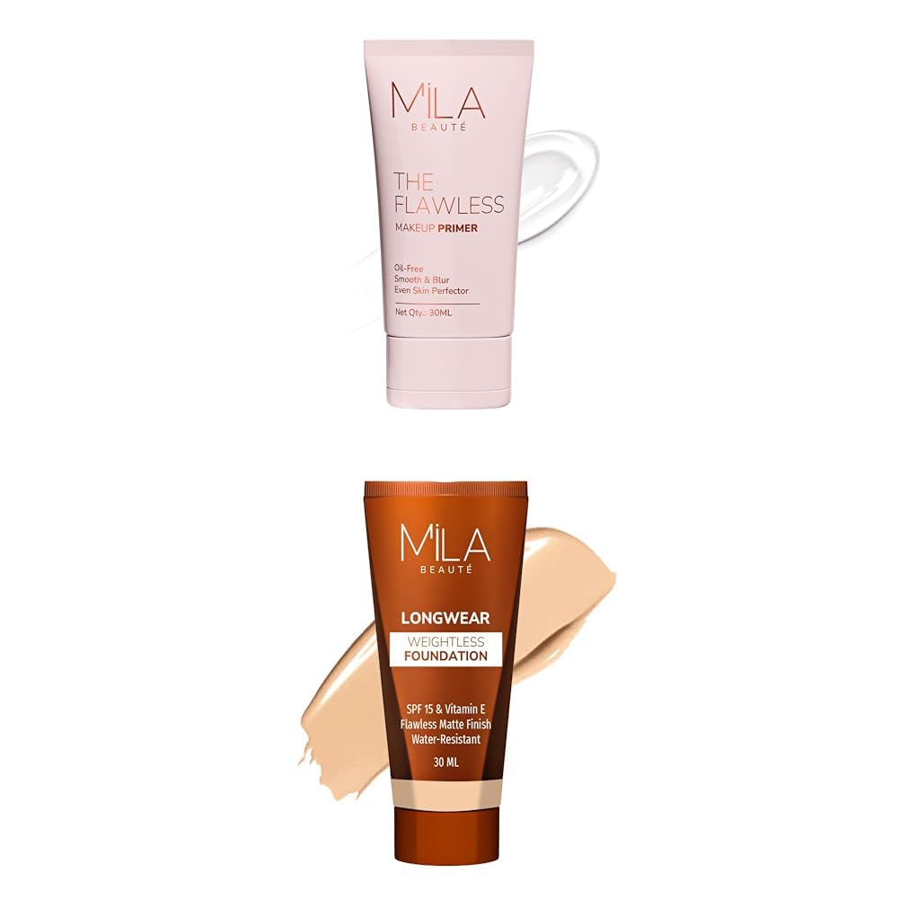 MILA BEAUTÉ The Flawless Makeup Primer | Primer for Face Makeup For All Skin Types Longwear Weightless Foundation | SPF 15 & Vitamin E | Shade – (201 Natural, 30ml)