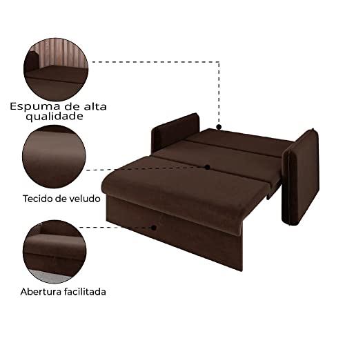Sofá Cama 3 lugares 1,36m Veludo Chocolate Zaia Matrix