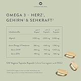 SUNDAY NATURAL® Omega 3 Vegan Forte - 120 Softgel Kapseln - 2.000 mg Algenöl pro Tagesdosis: 700 mg DHA + 360 mg EPA - Omega 3 Kapseln - Laborgeprüft