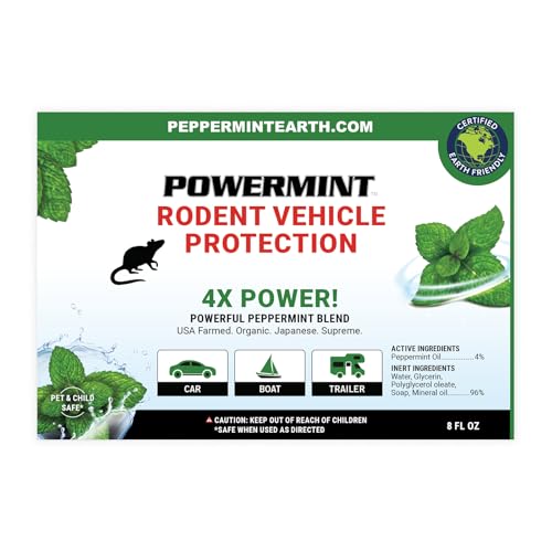 Powermint 8 Oz Peppermint Oil Rodent Vehicle Protection Spray - for Vehicle Engines and Interiors - Cars, Trucks, RVs, and Boats