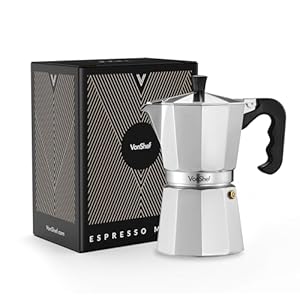 VonShef Espressokanne für den Herd, 300 ml Italienischer Espressokocher aus Aluminium für Gas- & Elektroherd - Mokkakanne für 6 Tassen mit Ersatz-Dichtung und -Filter