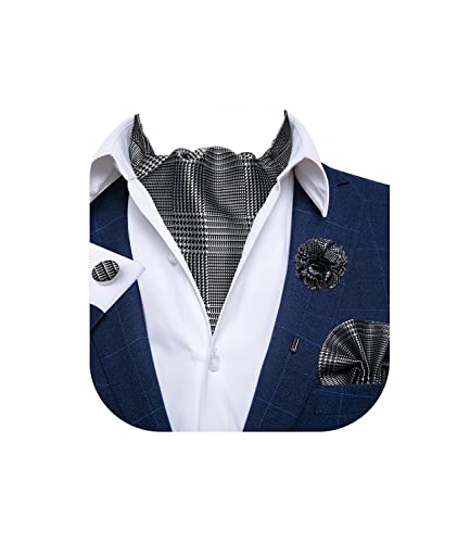 Image of DiBanGu Mens Silk Ascot Ties Paisley Jacquard Woven Cravat and Pocket Square Cufflinks with Lapel Pin for Business Wedding