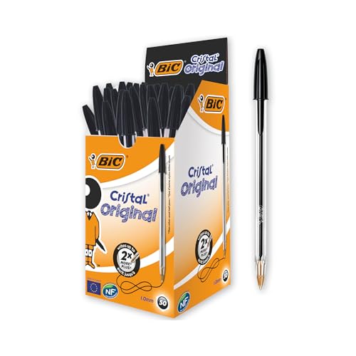 BIC Cristal Original Ballpoint Pens, Black, 1.0mm, Pack of 50
