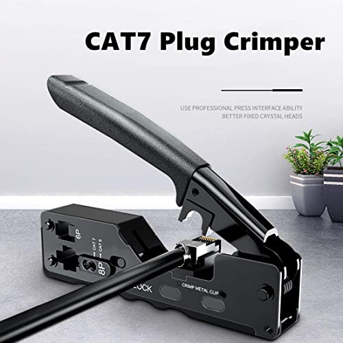 Image of Xikkart Crimping Tool, Rj45 Wire Cutter, Tool Kit, for Cat5 Cat5E Cat6 Network Connectors Cat6A Cat7 Shielded Modular Plugs Rj45 Rj12 Rj11 Crimp Tool (Strip Cut and Crimp All-in-One) - Black