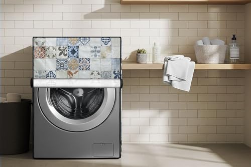 Image of Stylista Waterproof Front Load Washing Machine Cover Compatible for Haier 8 kg, Mosaic Pattern Cream