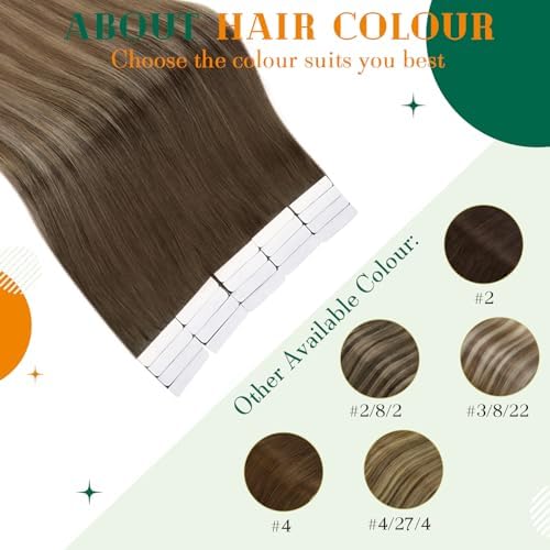 Easyouth Ombre Tape in Hair Extensions Human Hair Balayage Brown to Ash Blonde Tape in Extensions 16 Inch 40g 20Pcs Glue in Hair Extensions Remy Natural