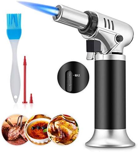 MARQUEEN Blow Torch, Professional Kitchen Cooking Torch with Safety Lock & Fuel Gauge , Refillable Mini Butane Torch Lighter, for Crafts BBQ Baking Brulee Creme SolderingButane Gas Not Included