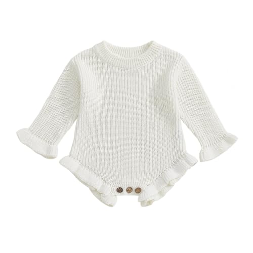Newborn Baby Girl Sweater Romper Chunky Knit Jumper Solid Ruffle Long Sleeve Bodysuit Cute Infant Fall Winter Clothes