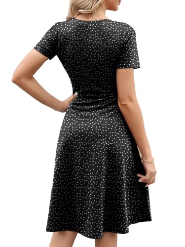 Image of Women's 2026 Fit and Flare Dress Summer Casual Elegant Vintage Floral Printed Work Party A-line Dress with Pockets 162
