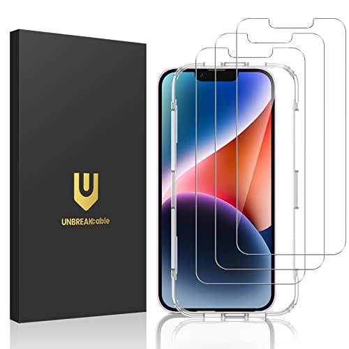 UNBREAKcable Shatterproof Screen Protector for iPhone 13 Pro Max/iPhone 14 Plus [3-Pack] [99.99% HD Clear] [Easy Installation Frame] [9H Hardness][Bubble Free] [Full Coverage] for Apple 6.7