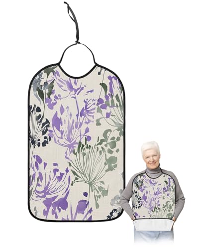 Contemporary Art, Abstract Dandelion Flower Adult Bib for Eating with Crumb Catcher, Washable & Waterproof Terry Cloth Adjustable Elderly Women Men Adult Bibs Funny Apron Reusable Clothing Protector