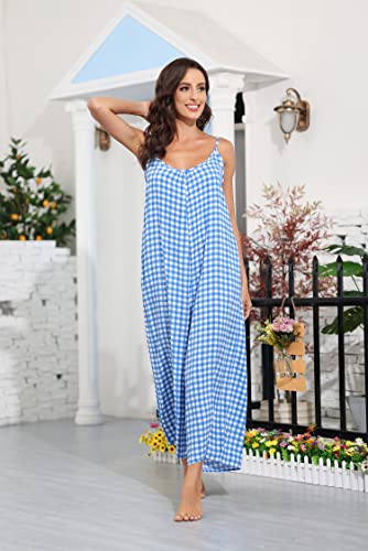 Image of BUENOS NINOS Women's V Neck Floral Maxi Dress Boho Printed Adjustable Spaghetti Strap Ethnic Beach Long Dress with Pockets