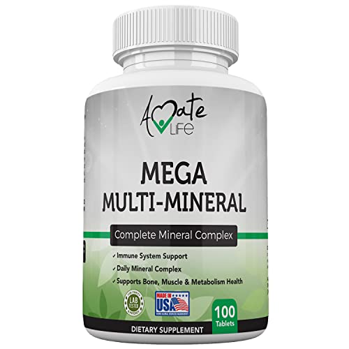 Amate Life Multi Minerals Supplement Complete Mineral Complex With Vitamin D3, Calcium, Magnesium, Zinc & Iodine Bone, Muscle, Metabolism & Immune Support Mega Multi-Mineral Supplement 100 Tablets #TOP21