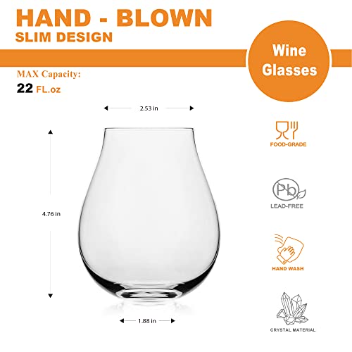 Luxu Wine Glasses(22 Fl.oz) With No Stem,Luxury Crystal Red & White Wine Glasses Set Of 2,Hand Blown,New World Designed Goblet,Large Water Juice Glasses,Perfect Drinking Tumblers For Any Occasion #TOP5