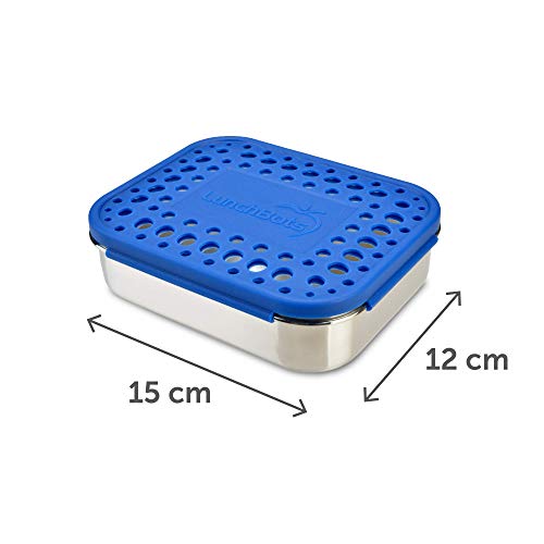LunchBots Medium Uno Stainless Steel Sandwich Container - Open Design for Wraps - Salads or a Small Meal - Eco-Friendly - Dishwasher Safe and BPA-Free - Blue Dots - Thumbnail 3