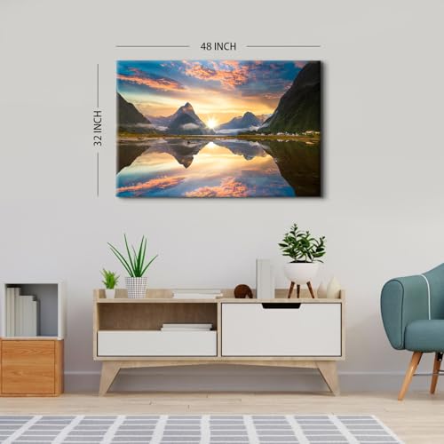 Image of Nature Scenery Canvas Wall Art for Living Room Office Wall Decor National Parks Poster Prints Mountains Lake Reflection Landscape Painting Misty Forest Scenery Modern Artwork Home Decorations 32x48 inch