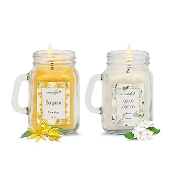 Aromahpure Mason Candle | Ylang Ylang, Jasmine Scented Candle | 100% Soy Wax, Smokeless Candle | Pack of 2 | Long Lasting Aroma Candles| Scented Candles for Home Decor