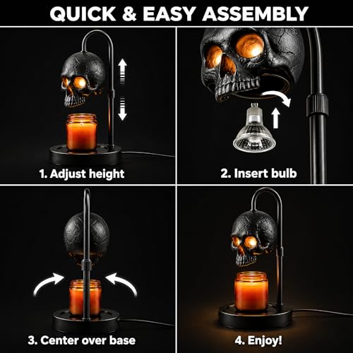 Skull Candle Warmer Lamp with Timer & Dimmer, Black Gothic Candle Warmer | with Timer & Dimmer, Adjustable Height, No Flame Safe Scent Diffuser, Halloween Goth Home Decor - image 5